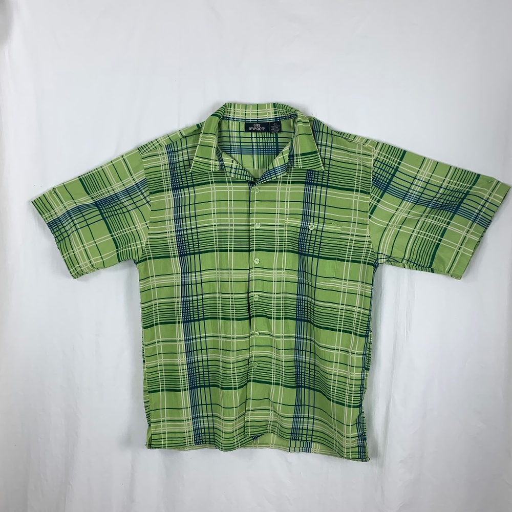City Impact Shirt L Green Plaid Polyester 46 in Chest Short Sleeves Halloween
